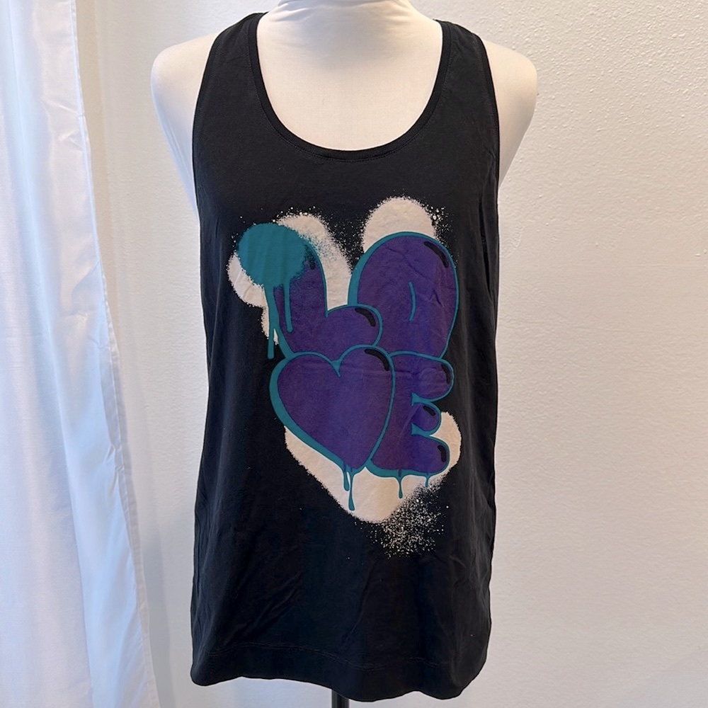 French Connection Denim Black LOVE Tank Top sz M